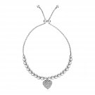 Adjustable Bead Bracelet with Round Charm and Cubic Zirconias in Sterling Silver