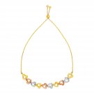 Adjustable Bracelet with Shiny Open Hearts in 14k Tri Color Gold