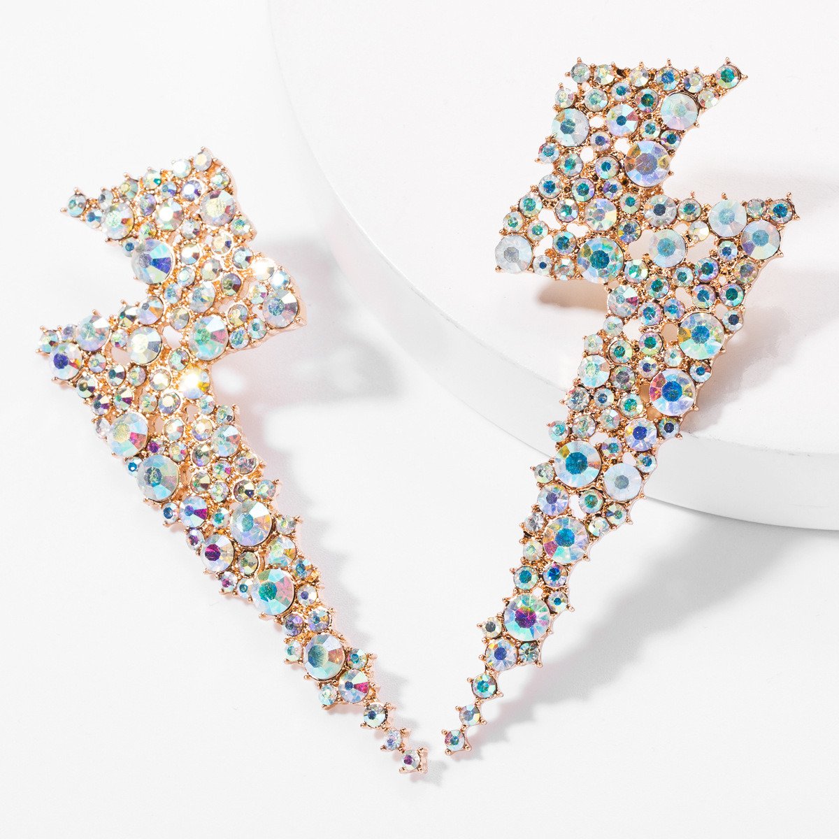 Alloy Diamond Rhinestone Lightning Earrings silver