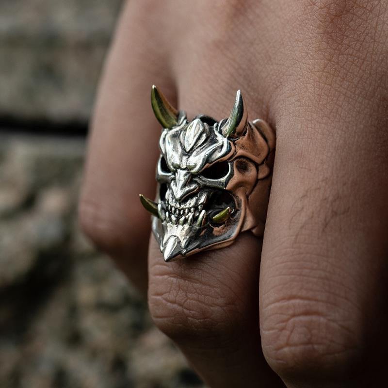 Alloy Mask Prajna Ring Skull Two Tone Ring silver