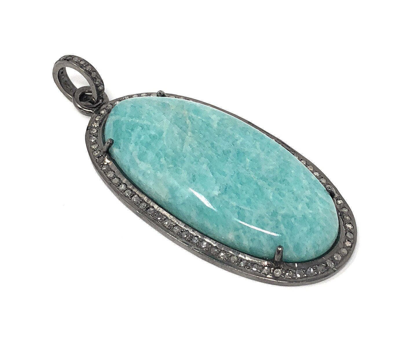 Amazonite Pendant; GemstPave Diamond Pendant Gemstone Diamond Pendant Gifts for Her Default Title