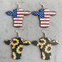 American Flag Bull Head Western Cowboy Wood Earrings 1