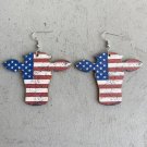 American Flag Bull Head Western Cowboy Wood Earrings 2
