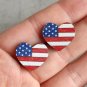 American Flag Round Heart Pentagram Sun Flower Wood Stud Earrings 2