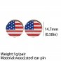 American Flag Round Heart Pentagram Sun Flower Wood Stud Earrings 2