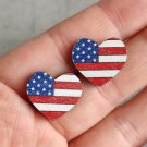 American Flag Round Heart Pentagram Sun Flower Wood Stud Earrings 4