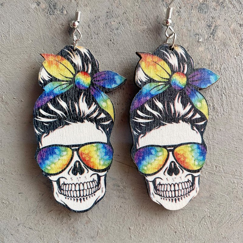 American National Day Women's Skull Wooden Earrings 1