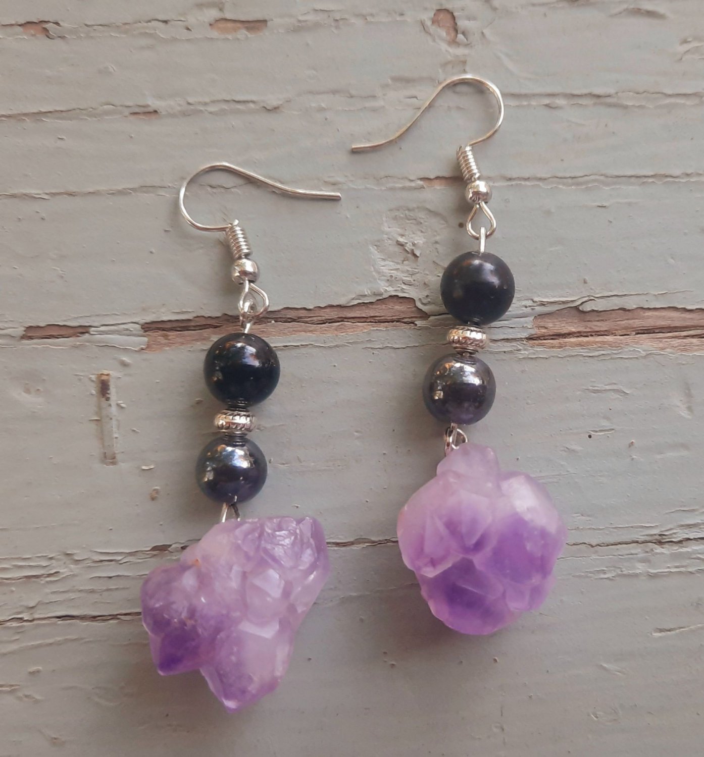 Amethyst Shungite Hematite Earrings Chunky Chunky Shungite Hematite