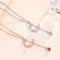 Anniversary CZ C Shape Leaf Heart Tassels 925 Sterling Silver Necklace Rose Gold