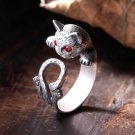 Antique Silver Distressed Lucky Cat Open Ring Women's Accessories silver