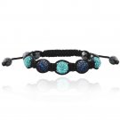 Aqua & Blue Crystal Fireball & Hematite 10mm Adustable Shamballa Bracelet B13017M3