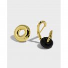 Asymmetry Geometry Natural Agate Circles 925 Sterling Silver Stud Earrings Natural Black Agate