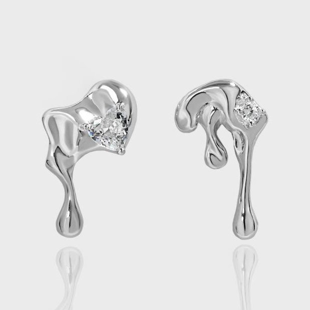 Asymmetry Irregular CZ Lava Flow 925 Sterling Silver Dangling Earrings Silver