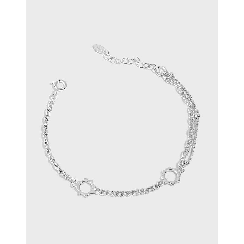 Asymmetry Rope Curb Puffed Gucci Chain Sunflower 925 Sterling Silver Bracelet Silver