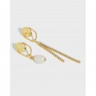 Asymmetry Shell Pearl CZ Tassels 925 Sterling Silver Dangling Earrings Rhodium