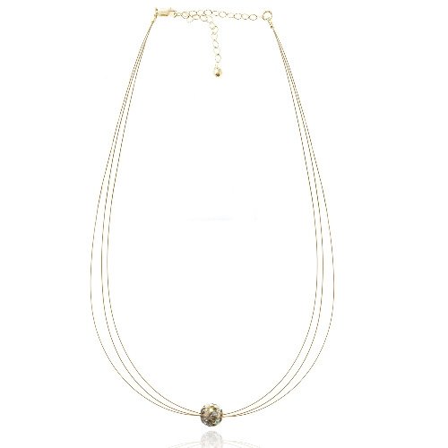 Aurora Borealis & Champagne Crystal Fireball Three Wire Necklace NG13083M5