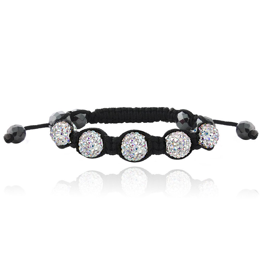 Aurora Borealis Fireball & Hematite 10mm Adustable Shamballa Bracelet B13017CAB