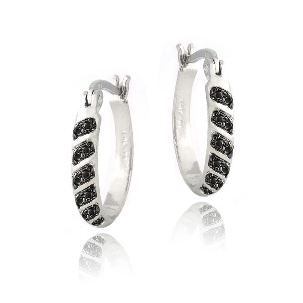 Black Diamond Accent 20mm Striped Oval Hoop Earrings HBR13137M4