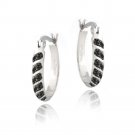 Black Diamond Accent 20mm Striped Oval Hoop Earrings HBR13137M4