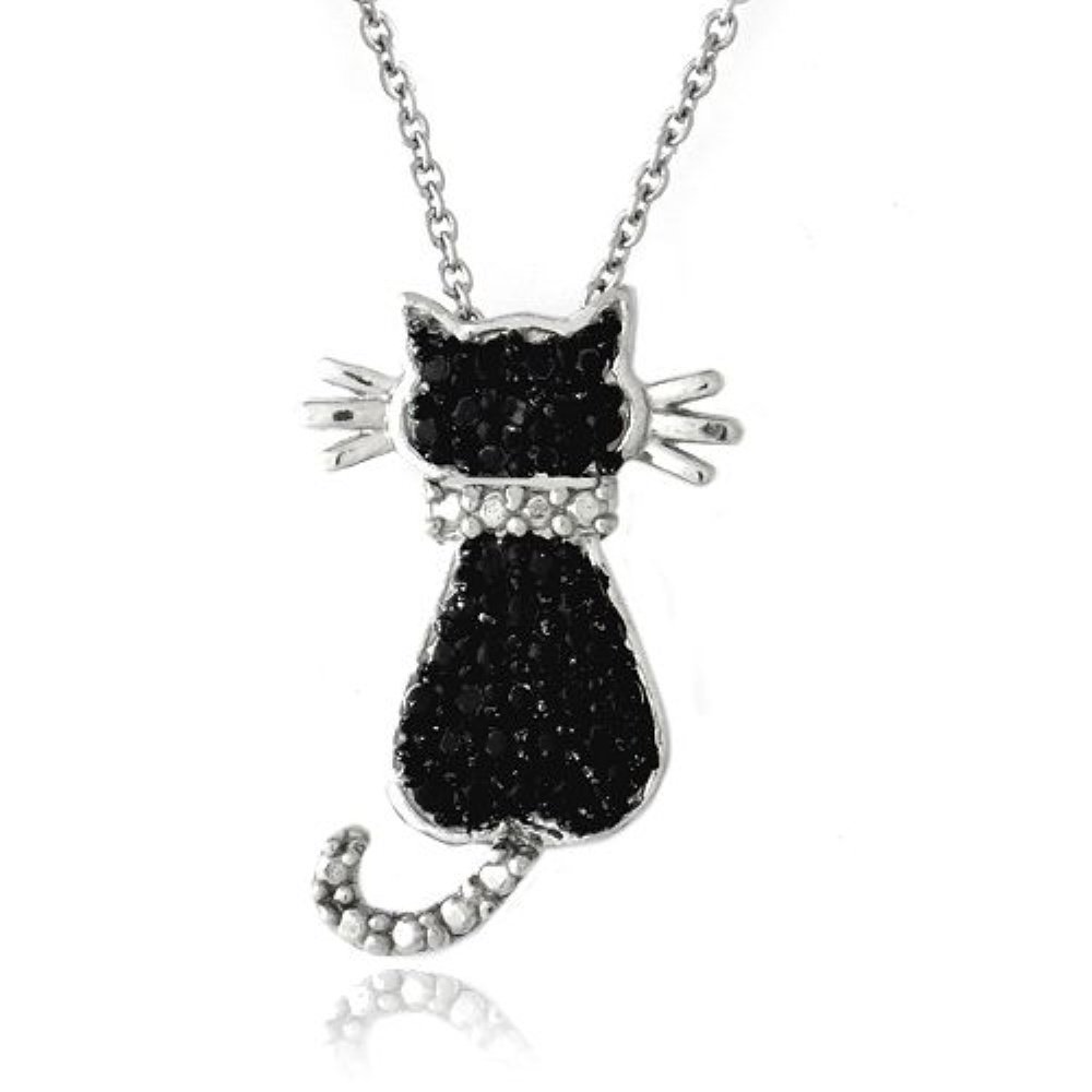 Black Diamond Accent Cat Necklace PBR13096M4