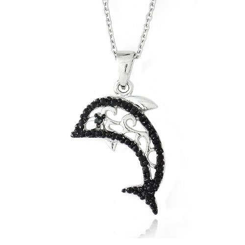 Black Diamond Accent Dolphin Necklace PBR13107M4