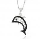 Black Diamond Accent Dolphin Necklace PBR13107M4