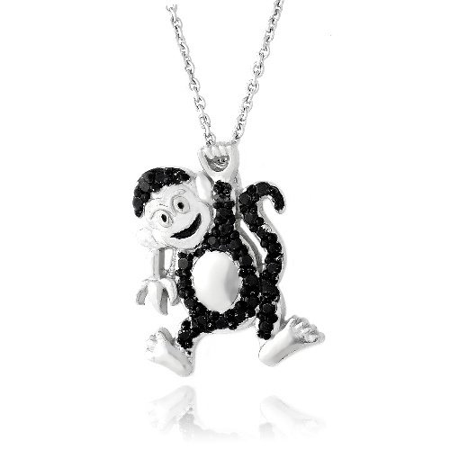 Black Diamond Accent Monkey Necklace PBR13103M4
