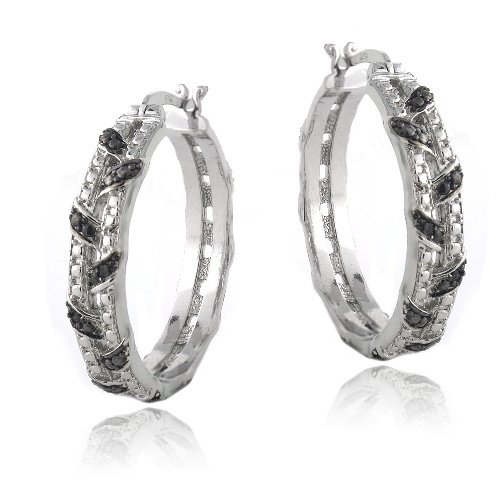 Black Diamond Accent Weave Hoop Earrings HBR13375M4