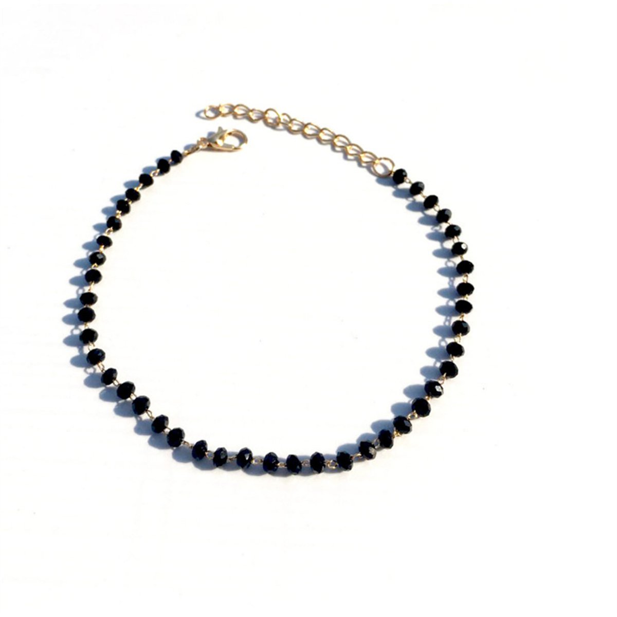 Black Hand Beaded Crystal Anklet Beach Foot Jewelry Adjustable 1PCS Silver