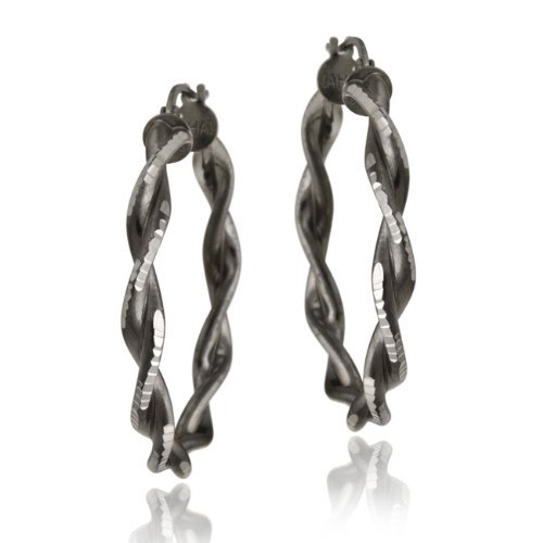 Black Rhodim Overlay Sterling Silver 30mm Twist Hoop Earrings HB11954