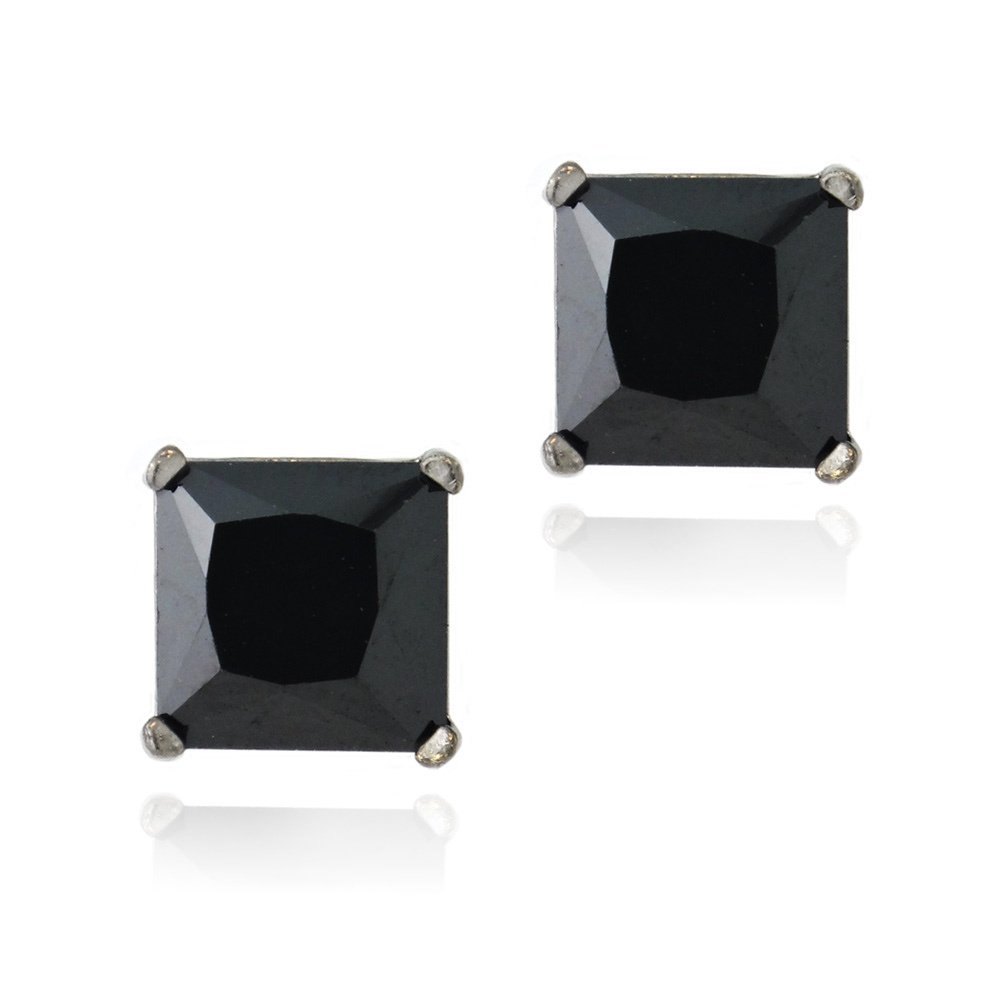Black Rhodium Overlay Sterling Silver Black CZ 7mm Square Stud Earrings EB4319BK