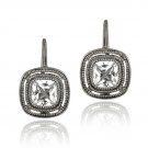 Black Rhodium Overlay Sterling Silver CZ Square Leverback Earrings EB12003