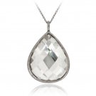 Black Rhodium Overlay Sterling Silver CZ Teardrop Brushed Necklace PB12491