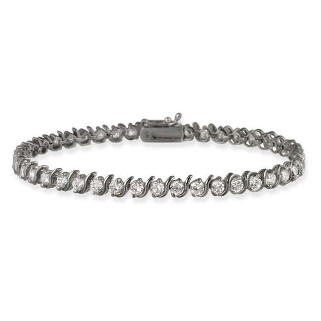 Black Rhodium Overlay Sterling Silver CZ Tennis Bracelet BB11782