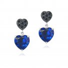 Blue & Black CZ Double Heart Dangle Earrings EBR13084MZ2