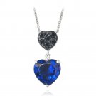 Blue & Black CZ Double Heart Dangle Necklace PBR13084MZ2
