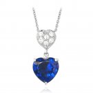 Blue & White CZ Double Heart Dangle Necklace PBR13084BL