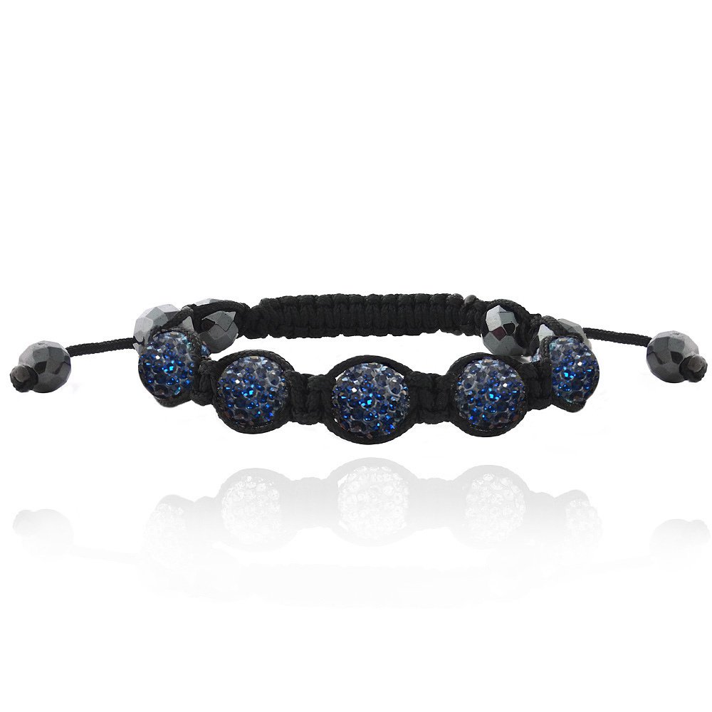 Blue Crystal Fireball & Hematite 10mm Adustable Shamballa Bracelet B13017DBL