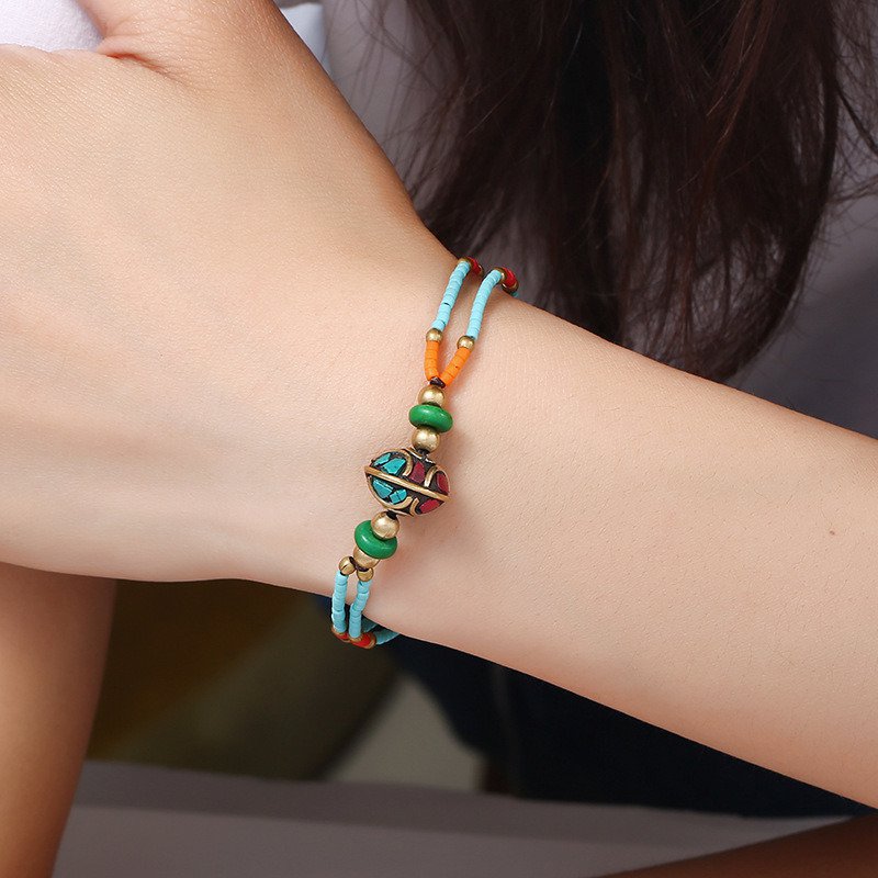 Boho Frosted Stone Simple Multicolor Beaded Hand Braided Bracelet For Women B