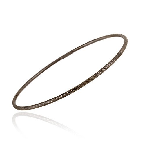 Brown Rhodium Overlay Sterling Silver 2mm Diamond-Cut Bangle BAN11851