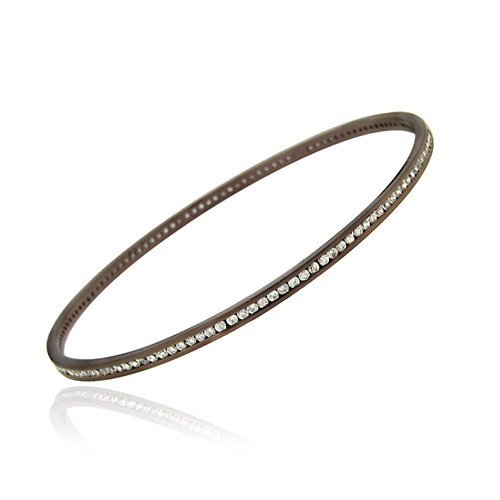 Brown Rhodium Overlay Sterling Silver Cubic Zirconia Channel Set Bangle Bracelet BAN11653