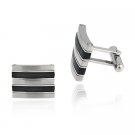 Brushed Stainless Steel and Black Rubber Stripe Rectangle Cufflinks CL10985BK