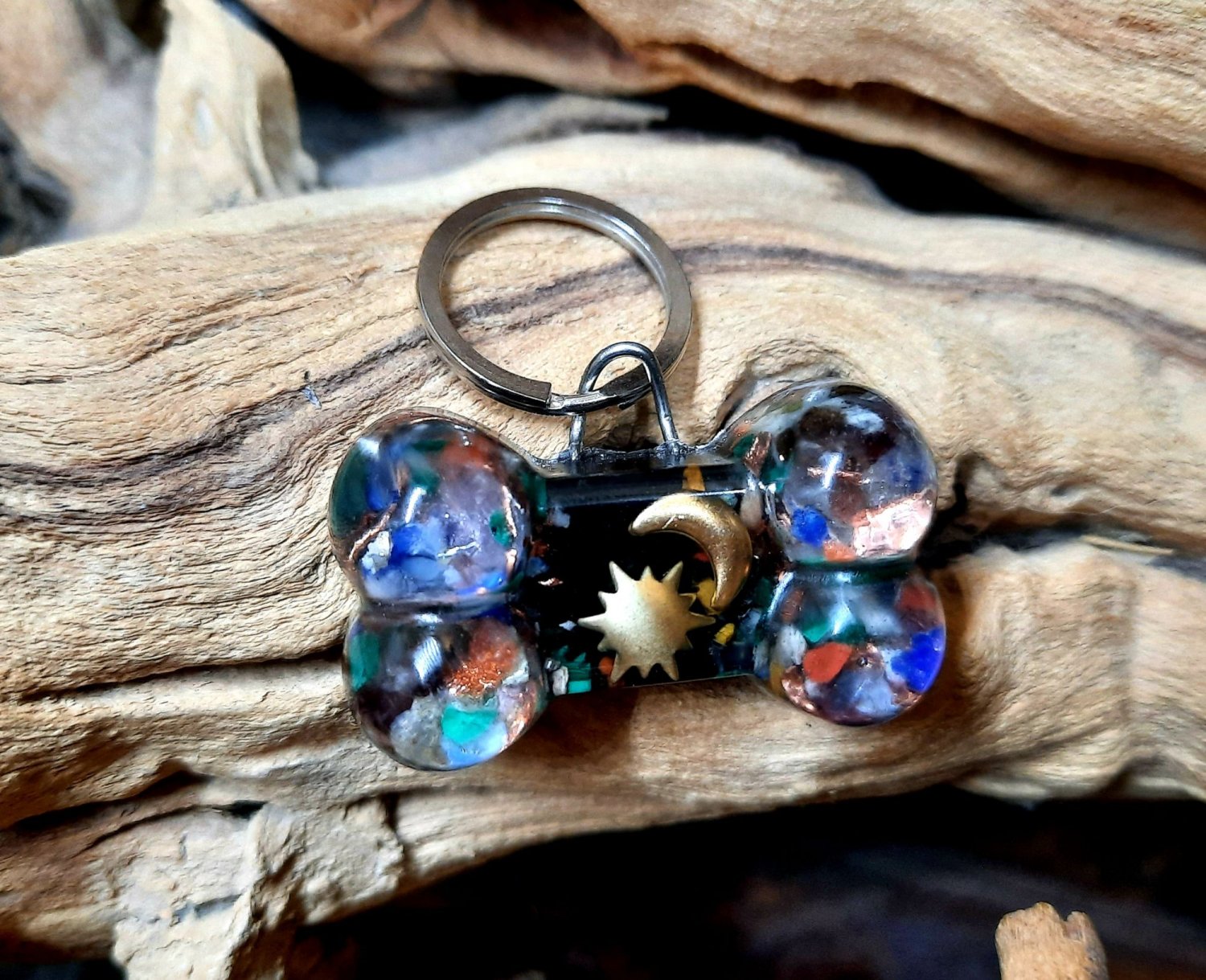 Calming Dog Charms EMF 5G Protection Dog Bone over 25 pounds Chakra Crystals Two Hearts