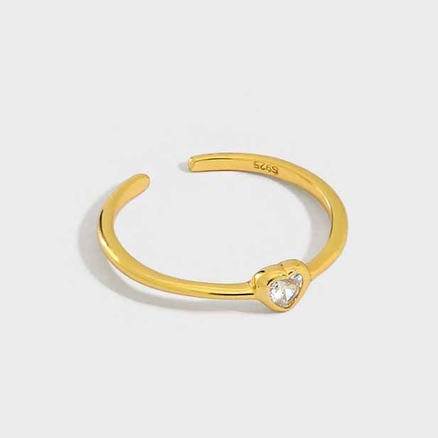 Casual CZ Heart 925 Sterling Silver Adjustable Ring Yellow Gold