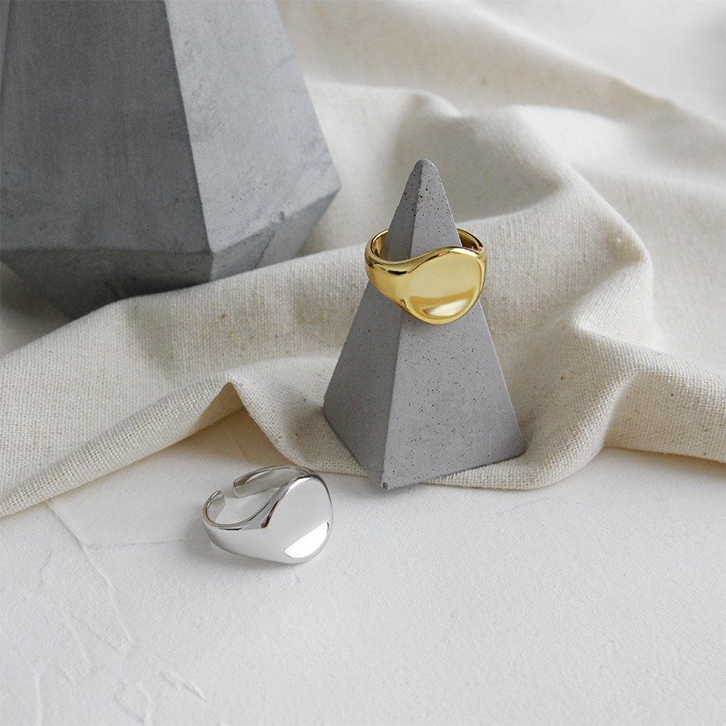 Casual Geometry Round 925 Sterling Silver Adjustable Ring Yellow Gold