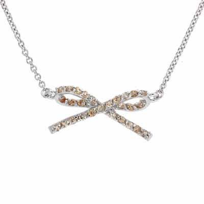 Celebrity Sterling Silver Champagne Cubic Zirconia Bow Necklace N4265CHZ