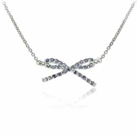 Celebrity Sterling Silver Simulated Amethyst Cubic Zirconia Bow Necklace N4265AZ
