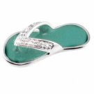 Celebrity Sterling Silver Simulated Diamond CZ and Turquoise Enamel Flip Flop Sandal Pendant P4286TQ