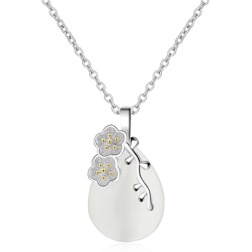 Classic Oval Pendant Gemstone Necklace Crystal Necklace Silver