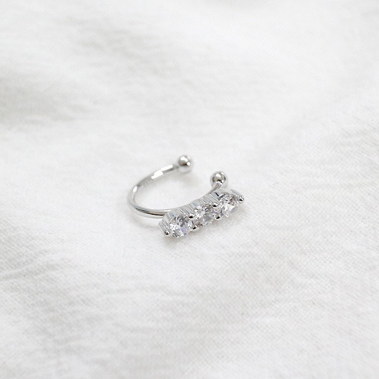 Classic Round CZ 925 Sterling Silver Non-Pierced Earring(Single) Rhodium